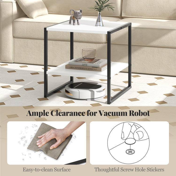 2-Tier Square End Table with Storage Shelf Reversible Design