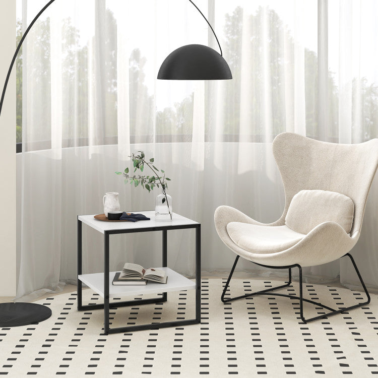 2-Tier Square End Table with Storage Shelf Reversible Design