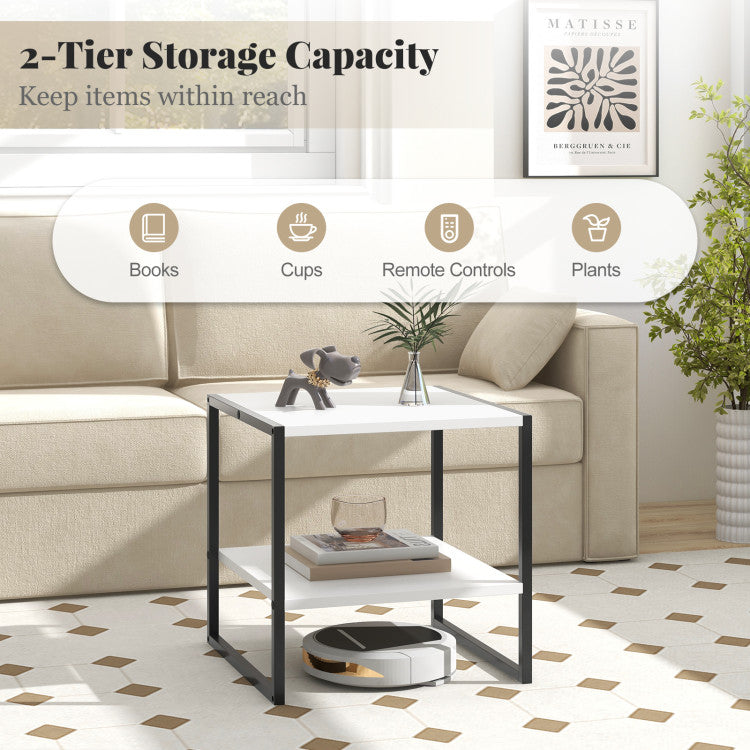 2-Tier Square End Table with Storage Shelf Reversible Design