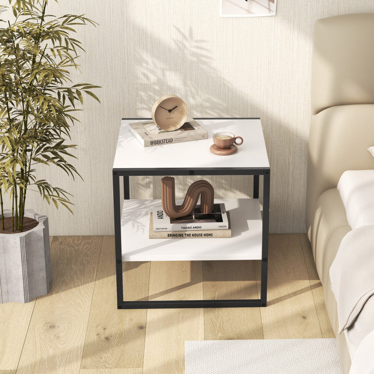 2-Tier Square End Table with Storage Shelf Reversible Design