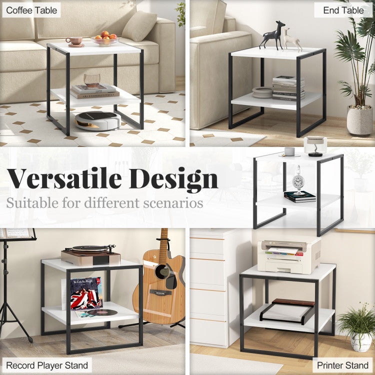 2-Tier Square End Table with Storage Shelf Reversible Design