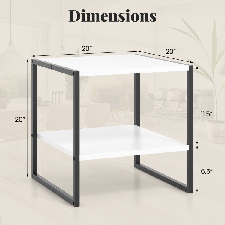 2-Tier Square End Table with Storage Shelf Reversible Design