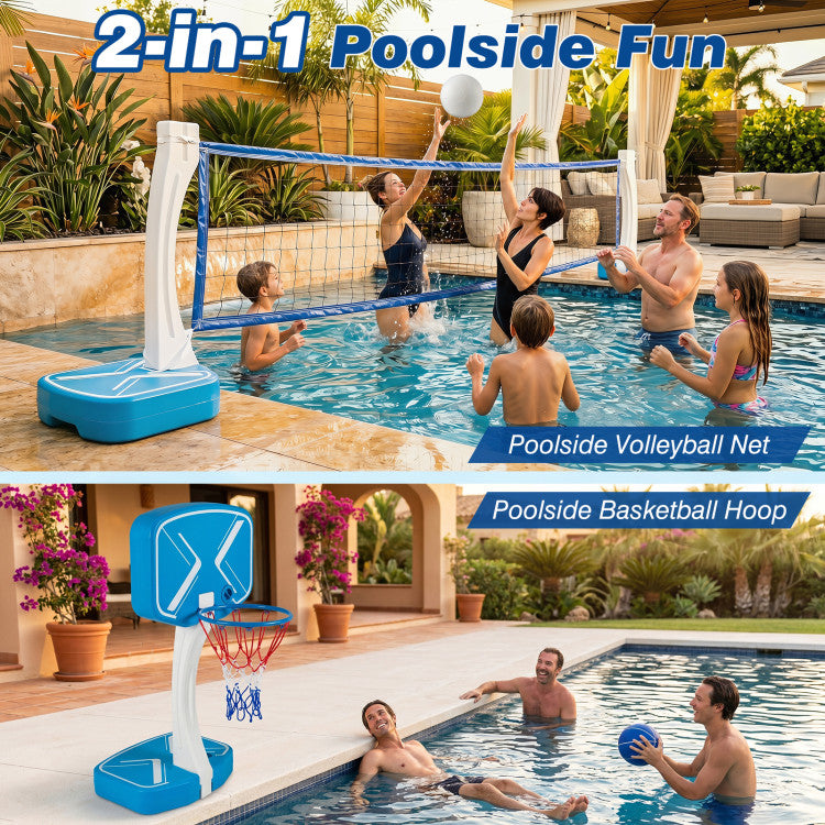 2-in-1 Pool Basketball Hoop and Pool Volleyball Net with Weighted Base