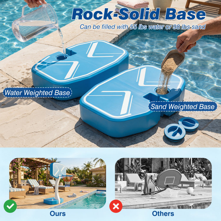 2-in-1 Pool Basketball Hoop and Pool Volleyball Net with Weighted Base