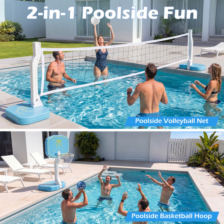 2-in-1 Pool Basketball Hoop and Pool Volleyball Net