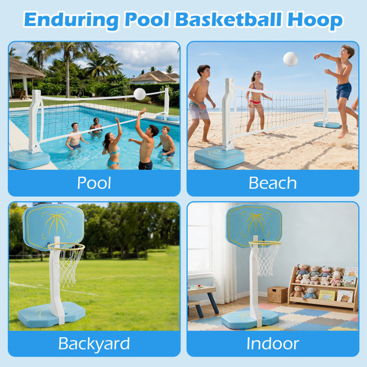 2-in-1 Pool Basketball Hoop and Pool Volleyball Net