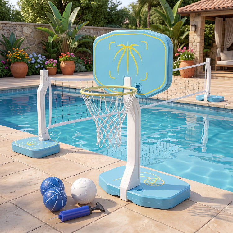 2-in-1 Pool Basketball Hoop and Pool Volleyball Net
