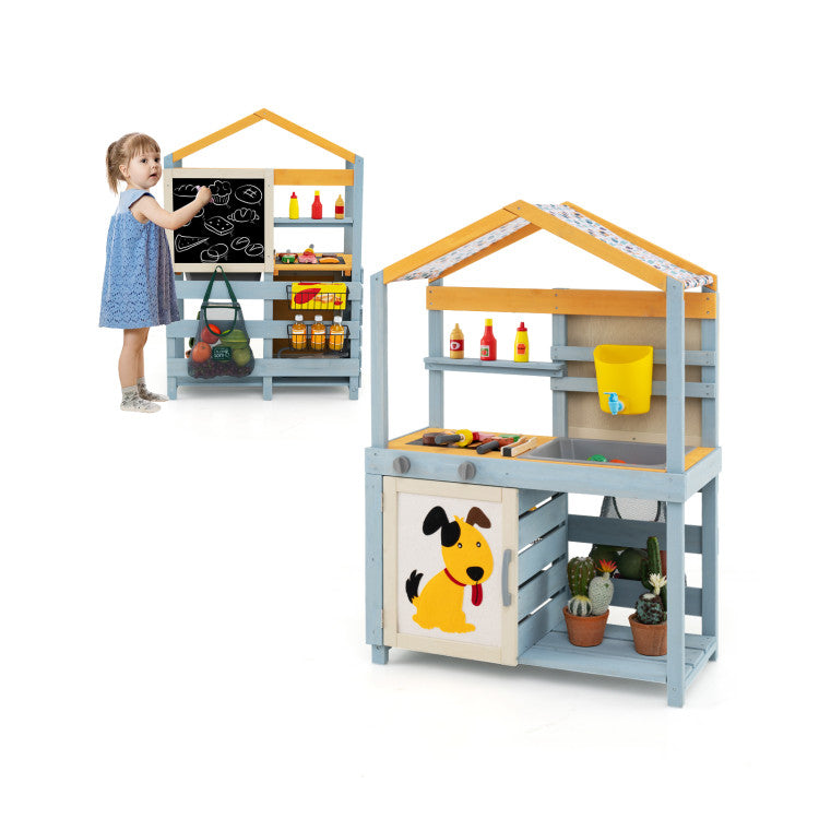 2 in 1 Wooden Mud Kitchen with Removable Water Box and Storage Bag
