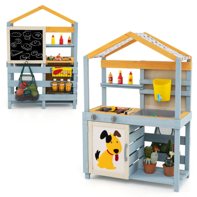 2 in 1 Wooden Mud Kitchen with Removable Water Box and Storage Bag