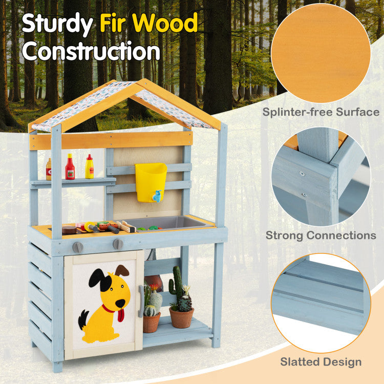 2 in 1 Wooden Mud Kitchen with Removable Water Box and Storage Bag