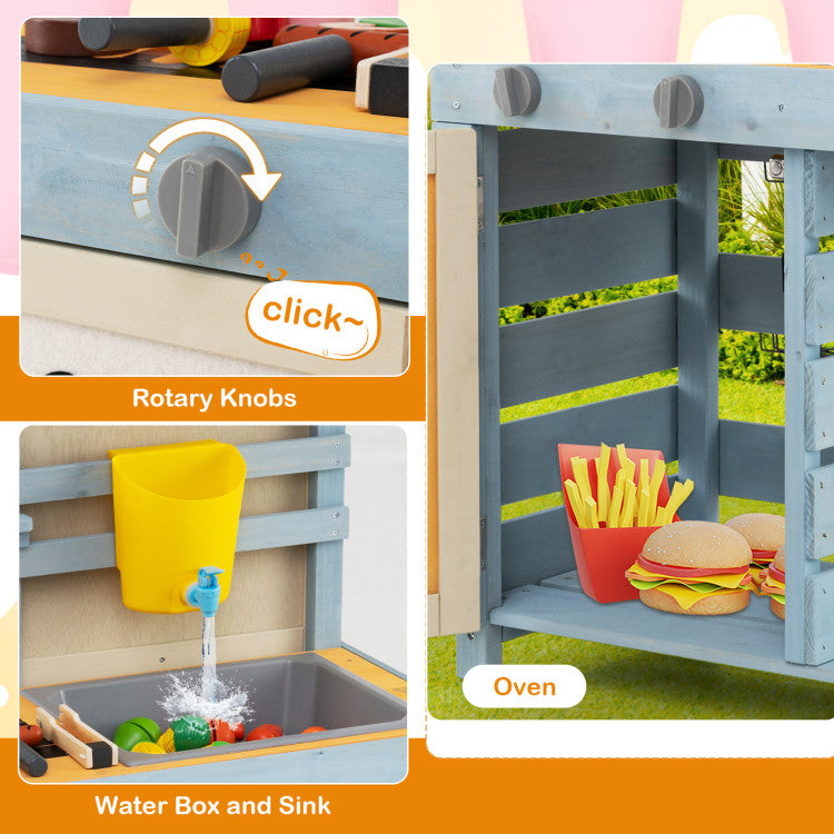 2 in 1 Wooden Mud Kitchen with Removable Water Box and Storage Bag