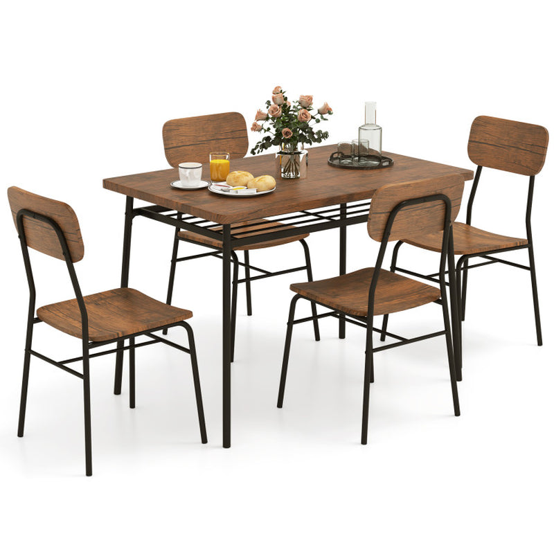 5-Piece Table Set for 4 with Metal Frame and Storage Rack