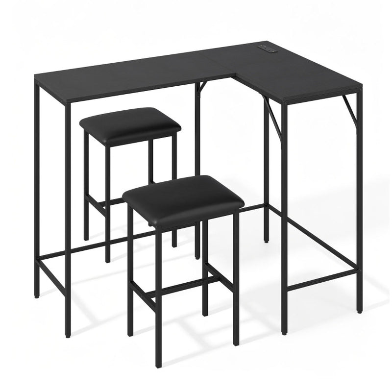 3-Piece Convertible L-Shaped Kitchen Table Chair Set with 2 AC Outlets USB Port and Type-C Port