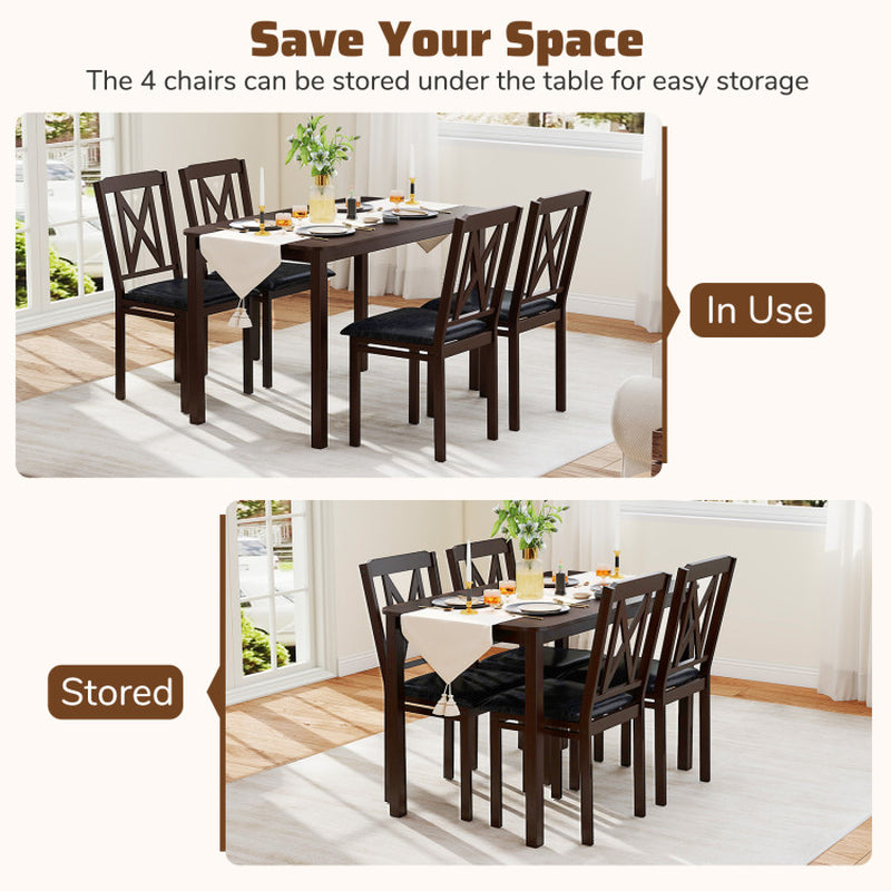 5-Piece Dining Table Set with Wide Tabletop and Rubber Wood Legs