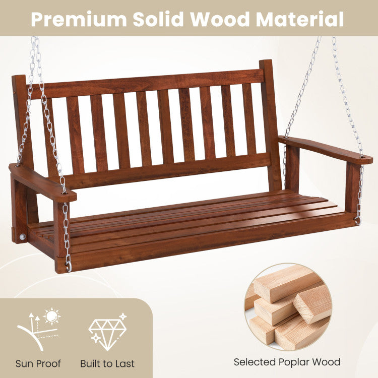 2-Person Wooden Outdoor Porch Swing with 500lbs Weight Capacity