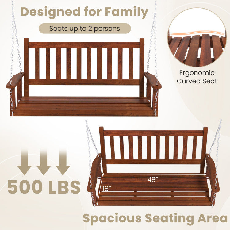 2-Person Wooden Outdoor Porch Swing with 500lbs Weight Capacity