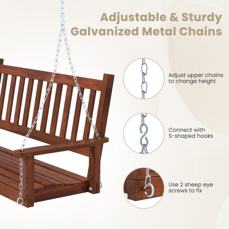 2-Person Wooden Outdoor Porch Swing with 500lbs Weight Capacity