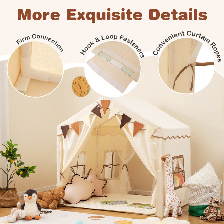 3-4 Kids Large Play Tent House with 2 Opening Doors and Star Lights