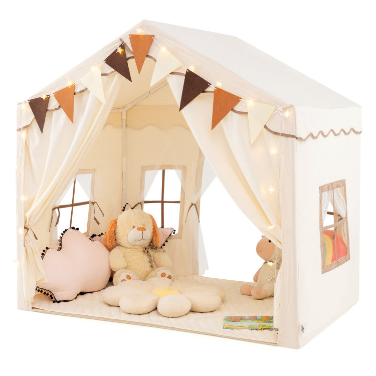 3-4 Kids Large Play Tent House with 2 Opening Doors and Star Lights