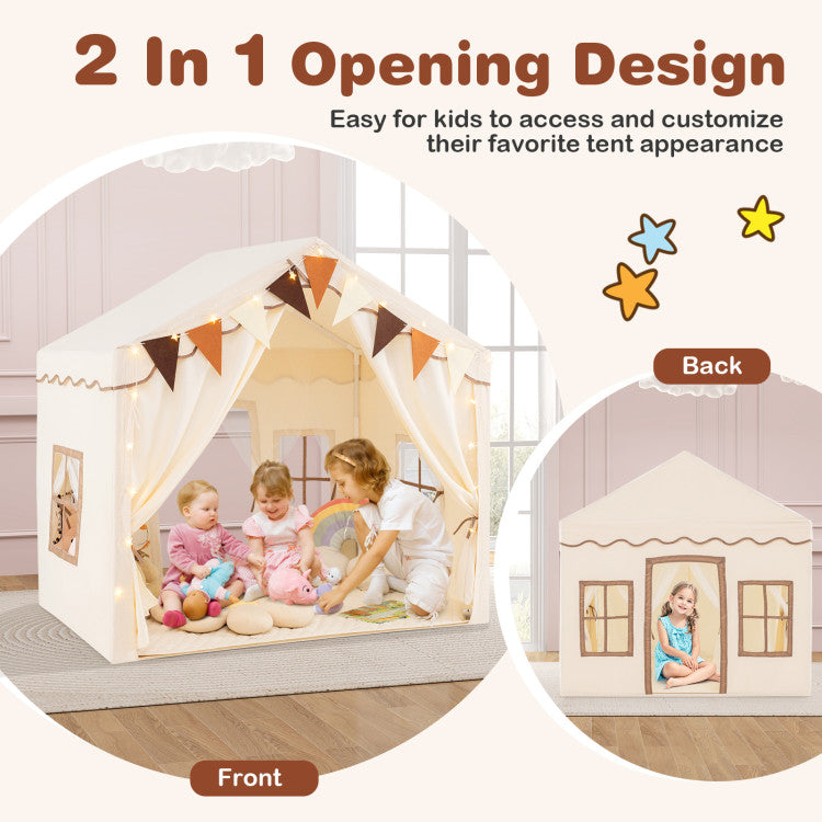 3-4 Kids Large Play Tent House with 2 Opening Doors and Star Lights
