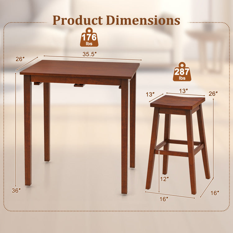3-Piece Bar Table Set with Pub Table and 2 Saddle Stools
