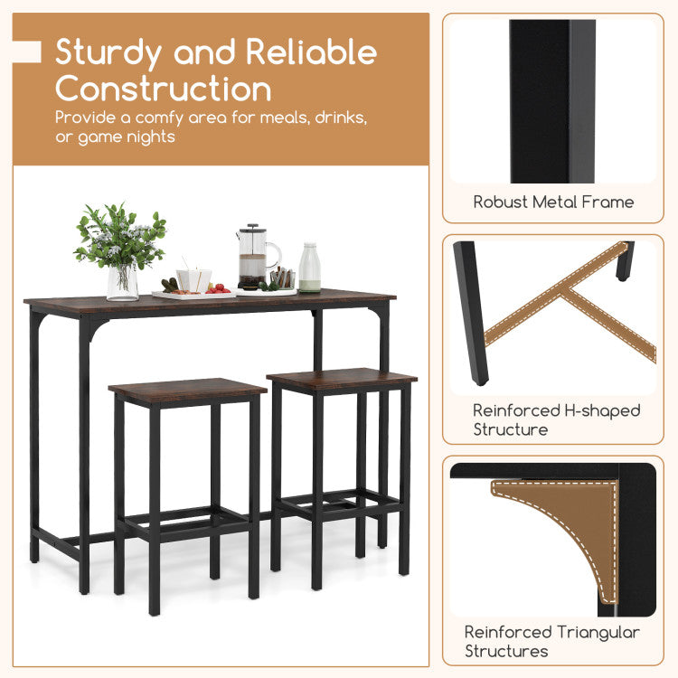 Industrial 3-Piece 47.5" Counter-Height Dining Table and 2 Bar Stools