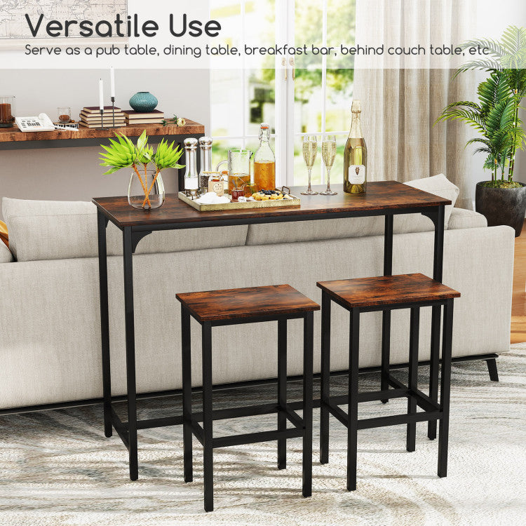 Industrial 3-Piece 47.5" Counter-Height Dining Table and 2 Bar Stools