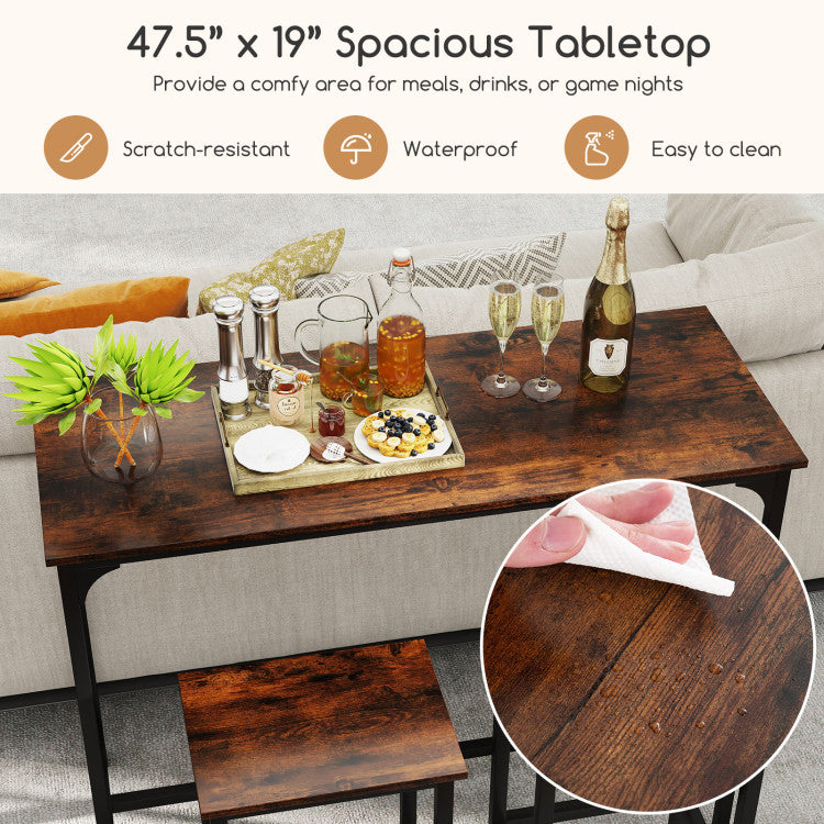 Industrial 3-Piece 47.5" Counter-Height Dining Table and 2 Bar Stools