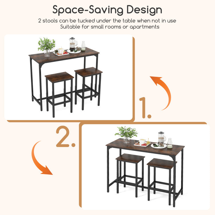 Industrial 3-Piece 47.5" Counter-Height Dining Table and 2 Bar Stools