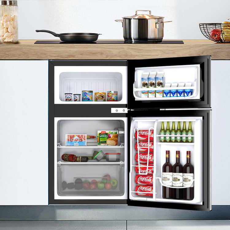 3.2 cu. ft. Retro Mini Fridges in Black with Freezer and Reversible Door