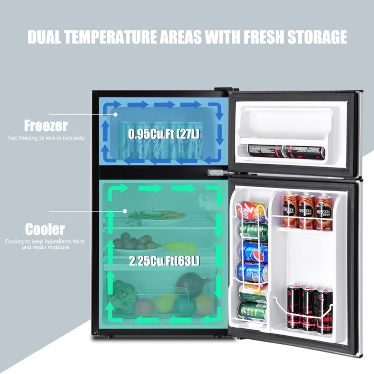 3.2 cu. ft. Retro Mini Fridges in Black with Freezer and Reversible Door