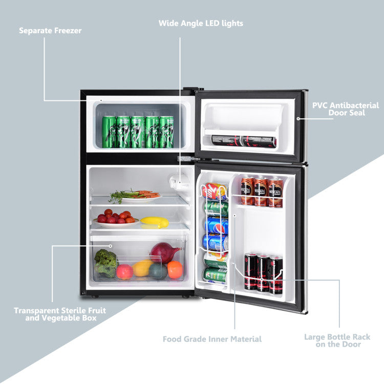 3.2 cu. ft. Retro Mini Fridges in Black with Freezer and Reversible Door