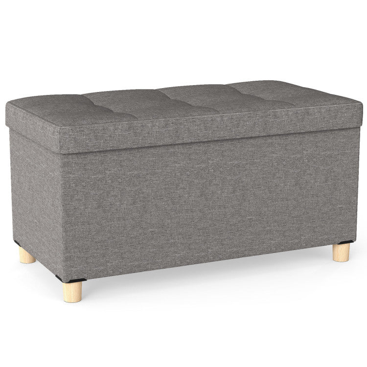 30 Inches Storage Ottoman Bench with Tray and Rubber Wood Legs