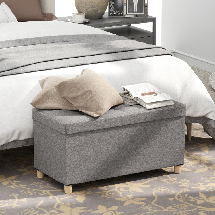 30 Inches Storage Ottoman Bench with Tray and Rubber Wood Legs