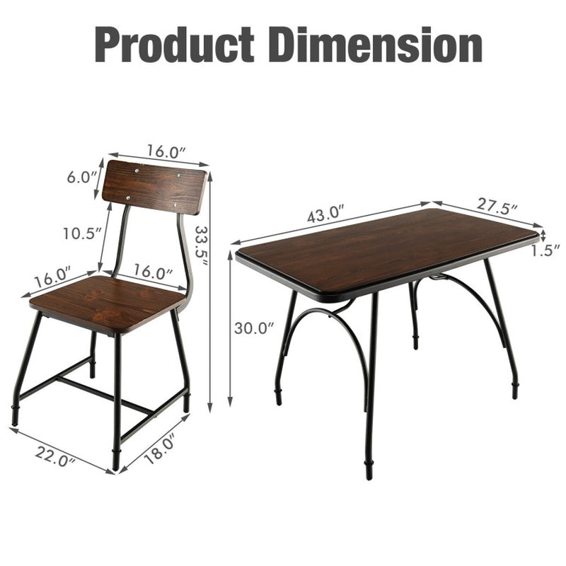 5 Piece Rectangular Dining Table Set with Metal Frame