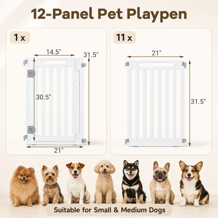 31.5" Height Indoor Outdoor Dog Playpen with 12 Panels