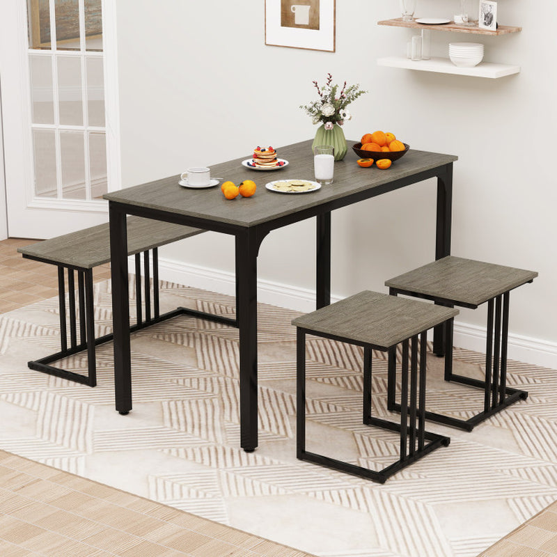 4 Pieces Space-Saving Dining Table Set with Bench and 2 Stools