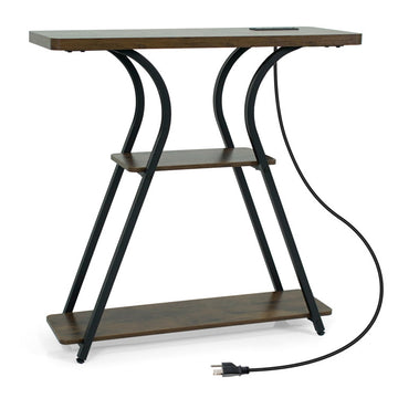 32 Inch Narrow Long Entryway Table with Power Outlets and LED Lights