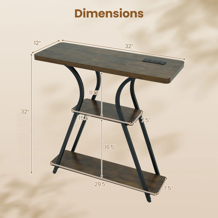 32 Inch Narrow Long Entryway Table with Power Outlets and LED Lights