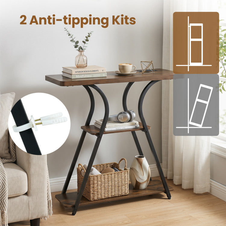 32 Inch Narrow Long Entryway Table with Power Outlets and LED Lights
