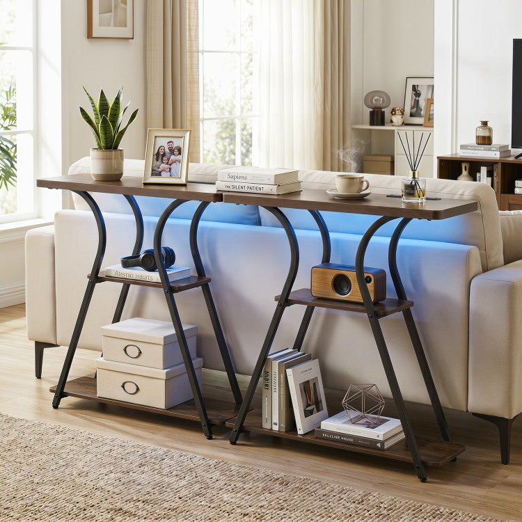 32 Inch Narrow Long Entryway Table with Power Outlets and LED Lights