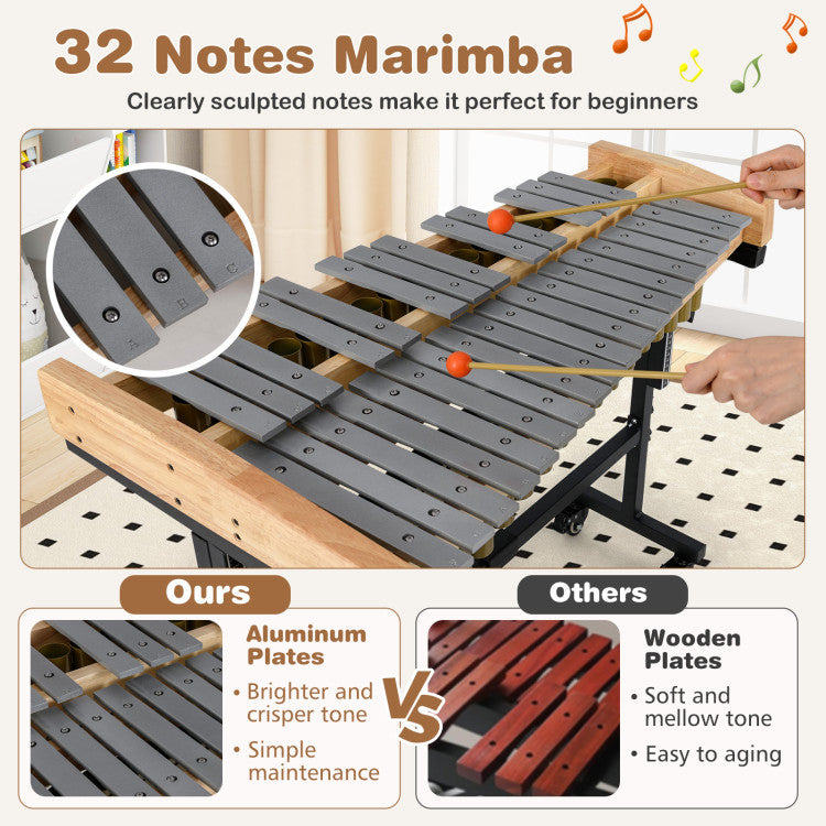 32 Note Marimba Aluminum Xylophone with Rubber Wood Base