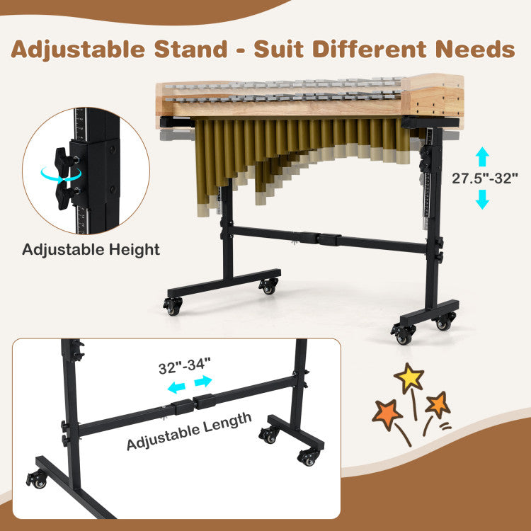 32 Note Marimba Aluminum Xylophone with Rubber Wood Base