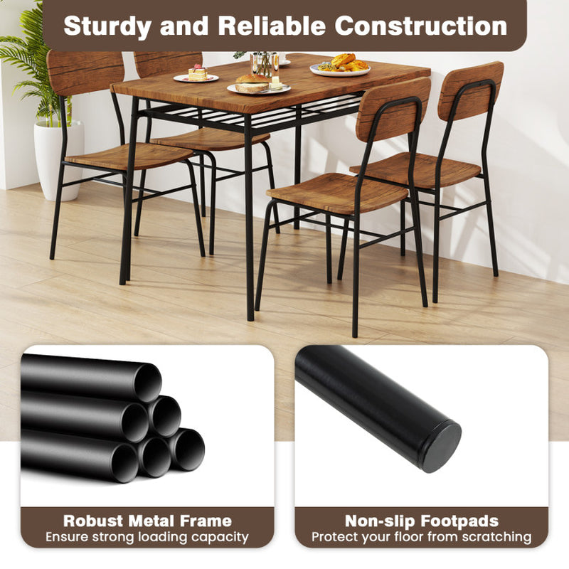 5-Piece Table Set for 4 with Metal Frame and Storage Rack