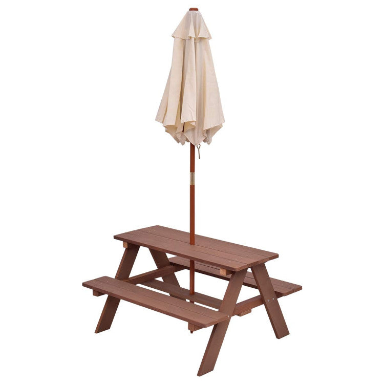 Outdoor 4-Seat Kids Picnic Table Bench Set with Removable Umbrella