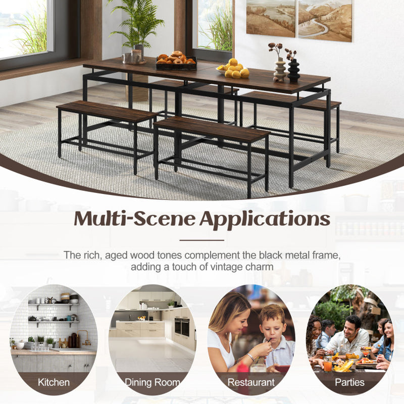 3 Pieces Dining Table Set with Wooden Kitchen Table and 2 Benches
