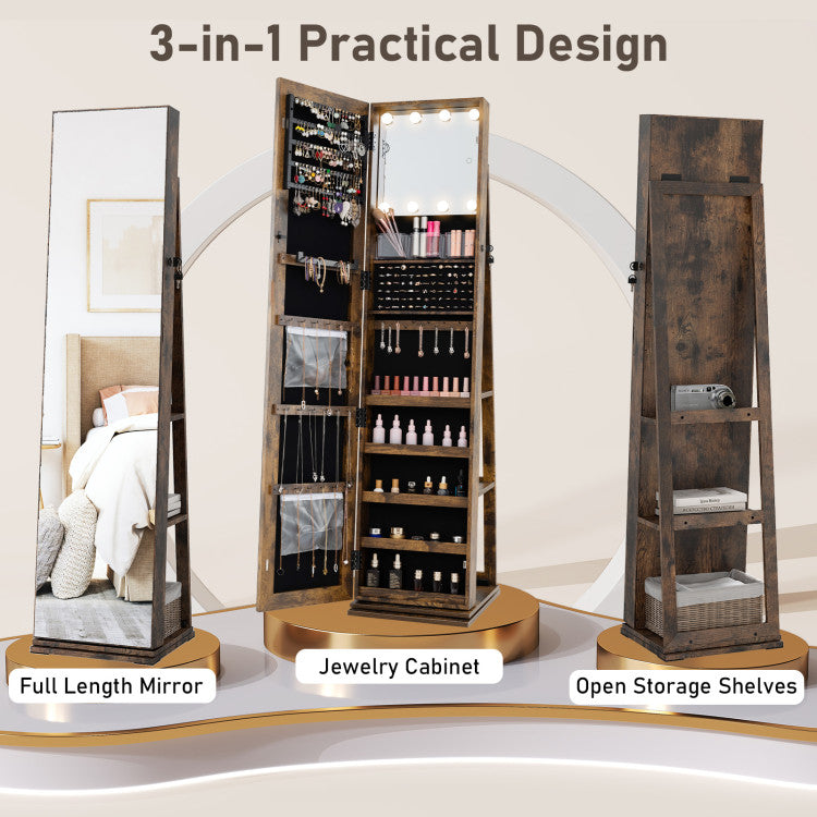 360° Swivel Jewelry Cabinet with Full Length Mirror