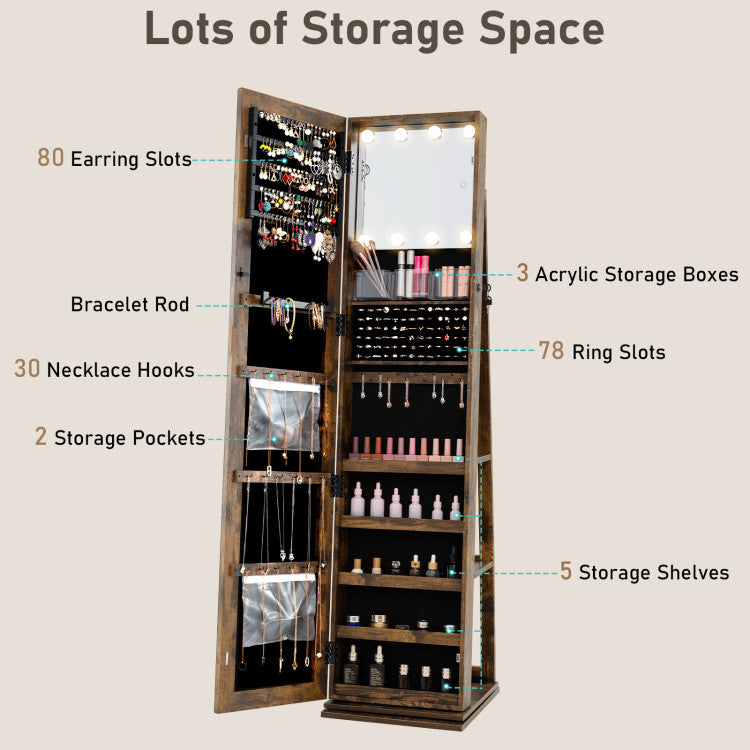 360° Swivel Jewelry Cabinet with Full Length Mirror