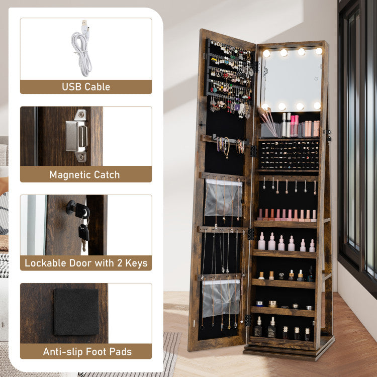 360° Swivel Jewelry Cabinet with Full Length Mirror