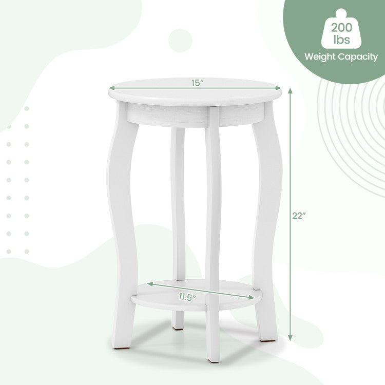 Set of 2 15 Inch 2-Tier Round End Table with Storage Shelf